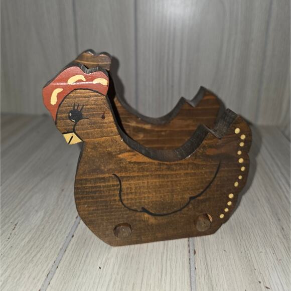 Vtg Wood Chicken Hen Napkin Holder Hand Painted Ajustable Farmhouse Country - Picture 5 of 6